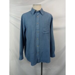 Vintage 90s Faux Suede Button Front Shirt Blue Cottagecore Boho Size Large